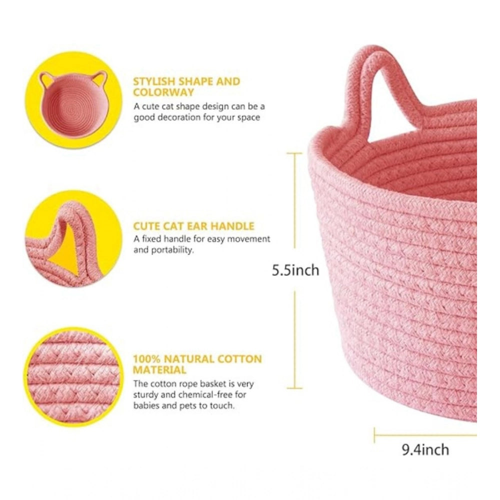 Cotton Pack Of_1 Plain Cat Basket 9X5 Inch — Pink