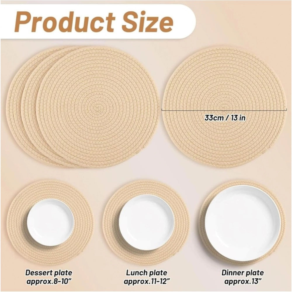 Cotton Dining Table Round Placemat Mats Set Of 4 — Cream