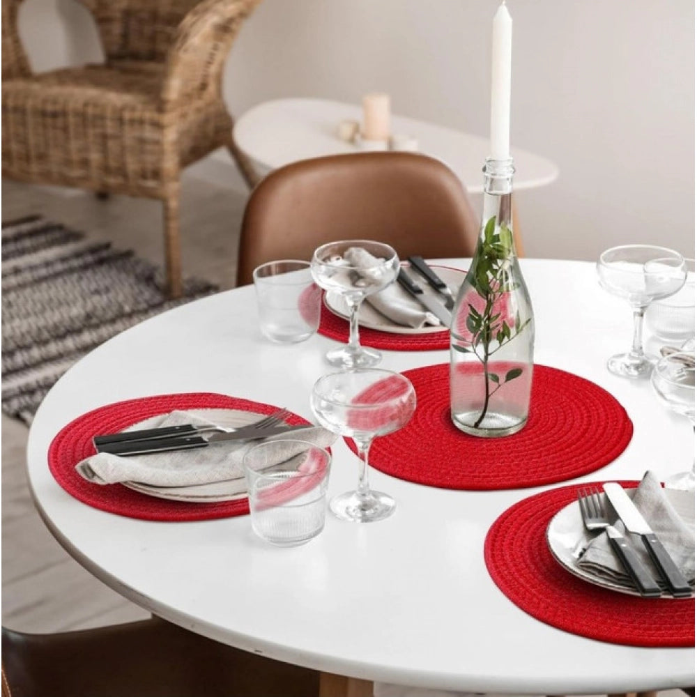 Cotton Dining Table Round Placemat Mats Set Of 4 — Red