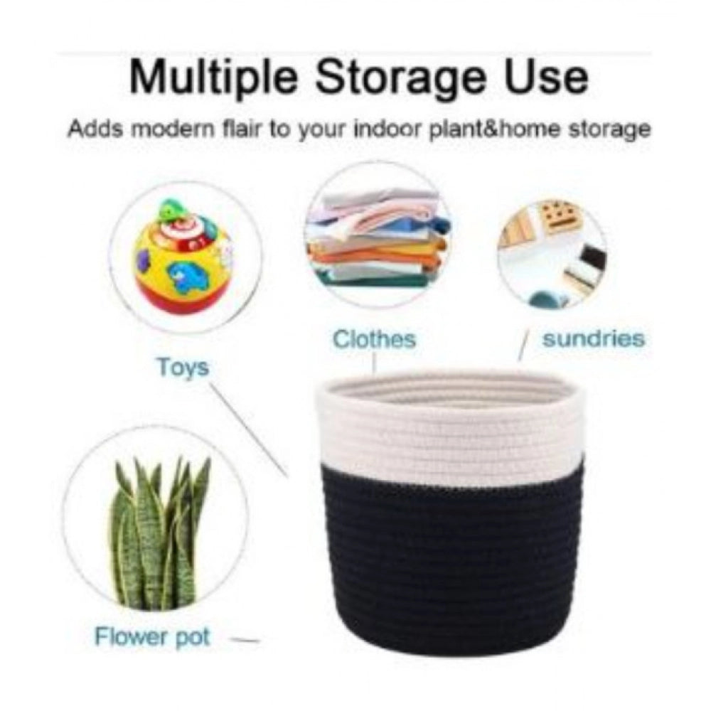 Cotton Flower Pot — White-Black