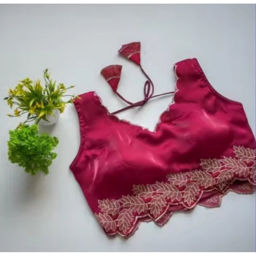 Women's Silk Embroidered Sweetheart Neck Sleeveless Readymade Padded Blouse — Pink