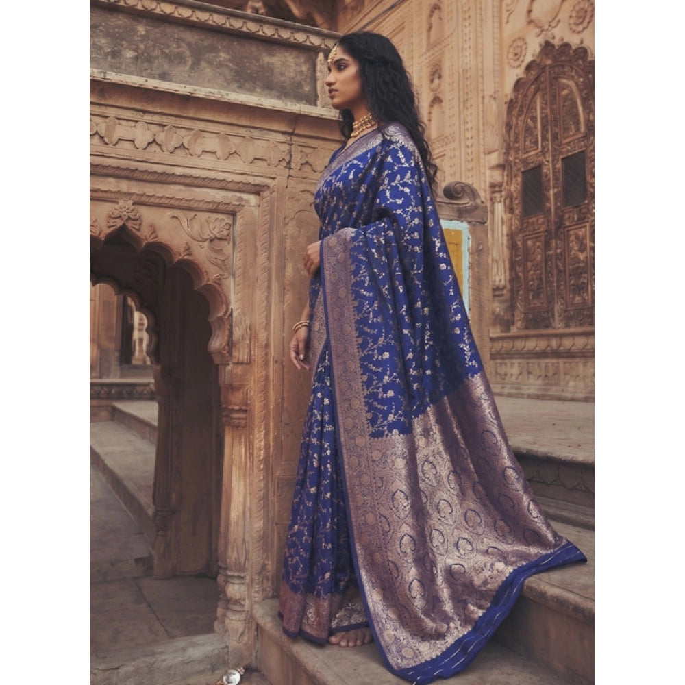 Women's Art Silk Printed Saree — Navy Blue