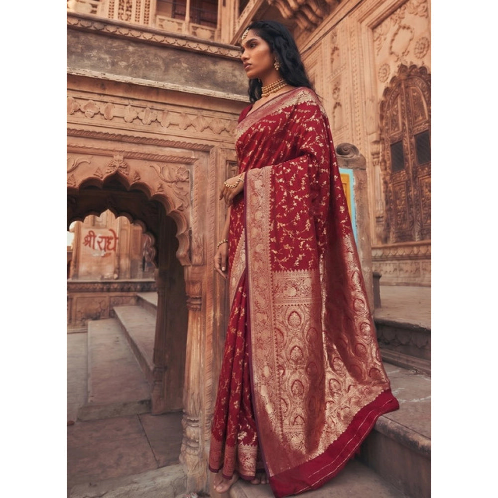 Women's Art Silk Printed Saree — Red