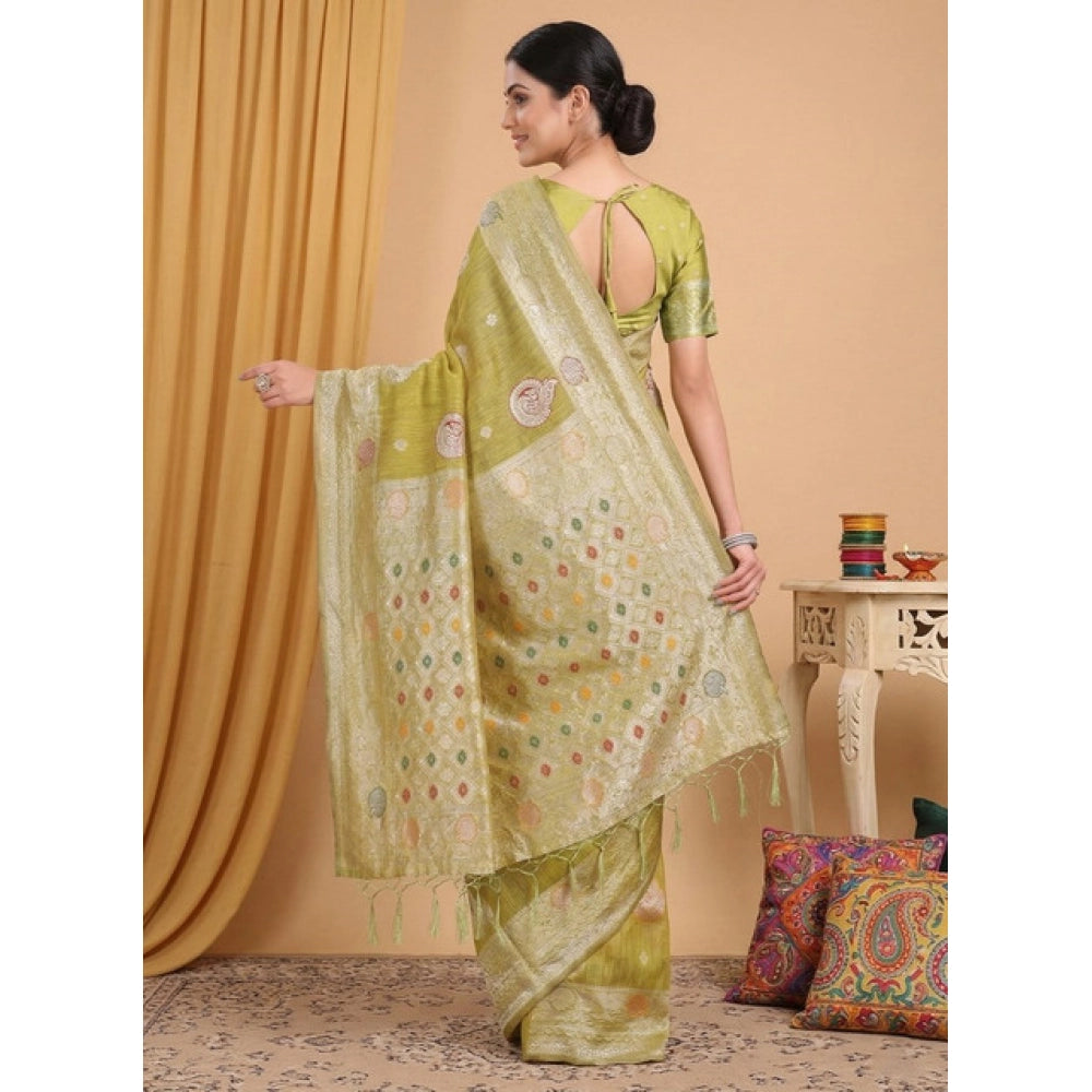 Women's Linen Cotton Printed Saree — Mustard