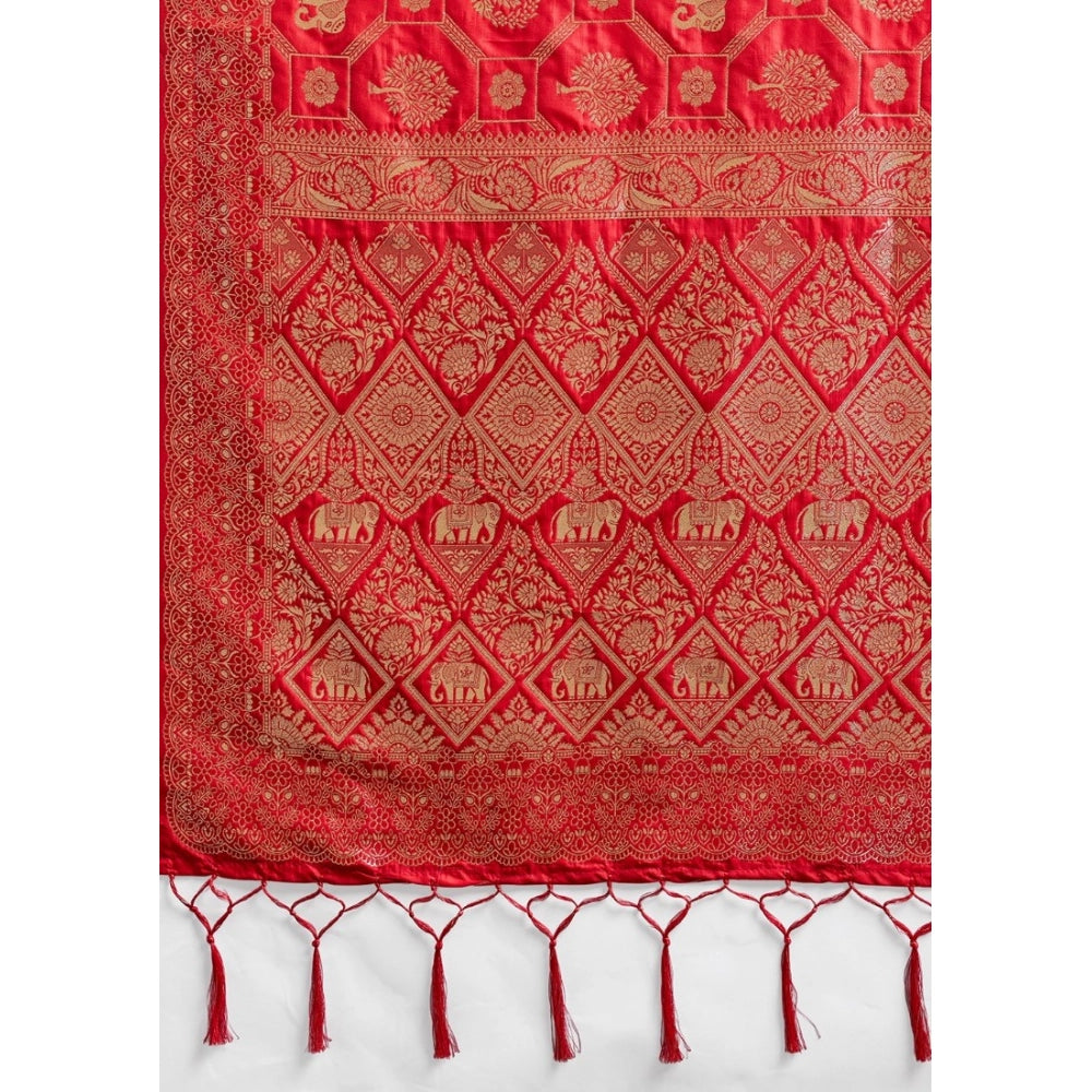 Women's Silk Blend Printed Saree — Red · 2526