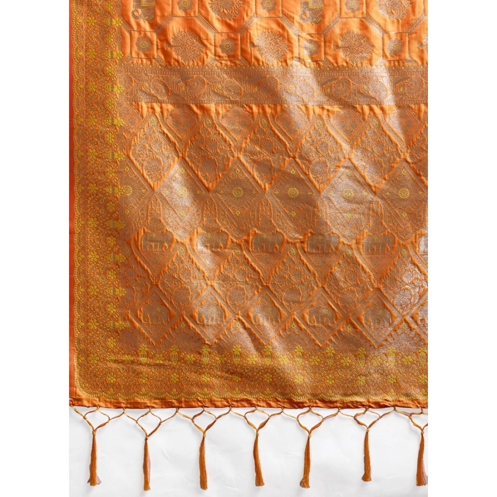 Women's Silk Blend Printed Saree — Orange · 2527