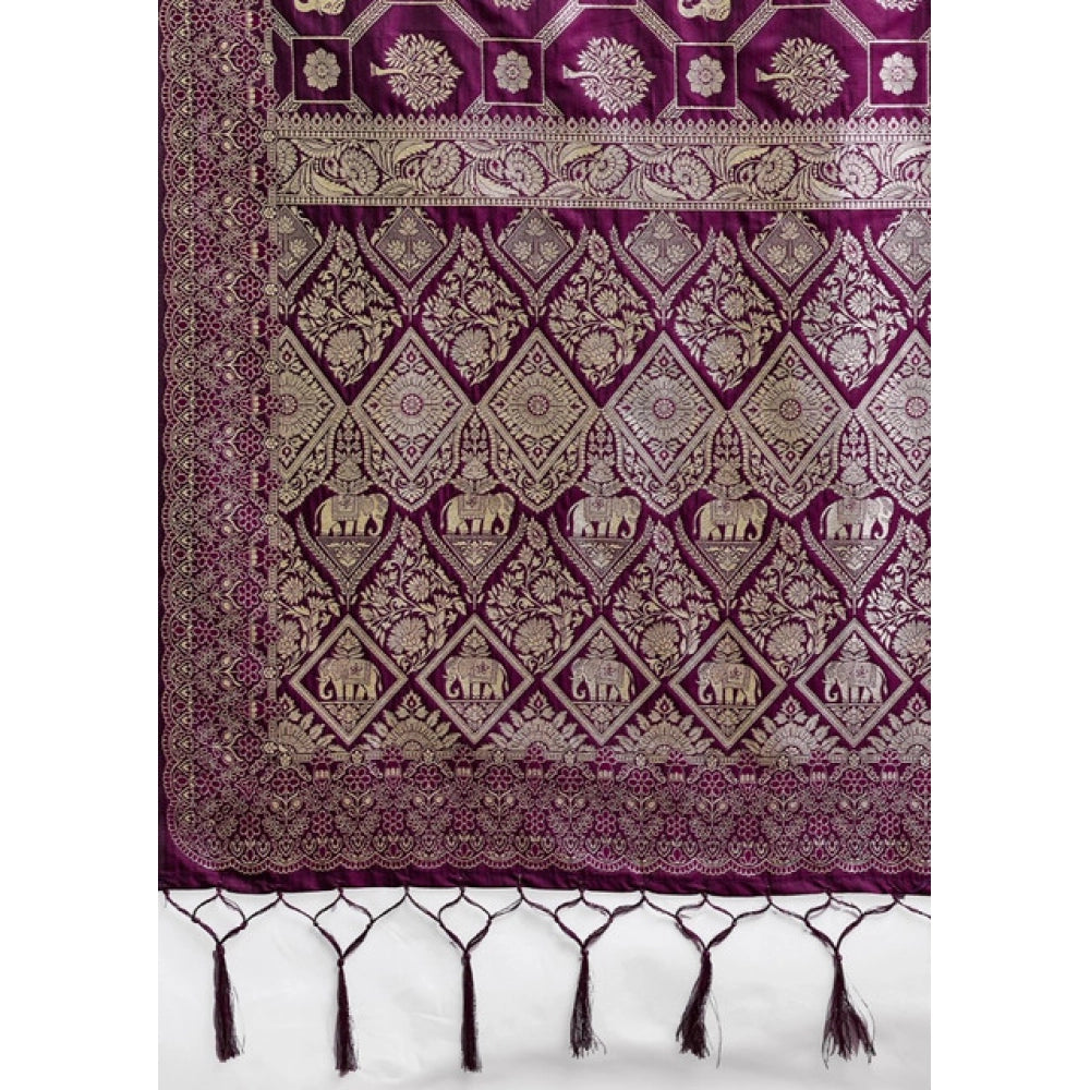 Women's Silk Blend Printed Saree — Wine · 2528