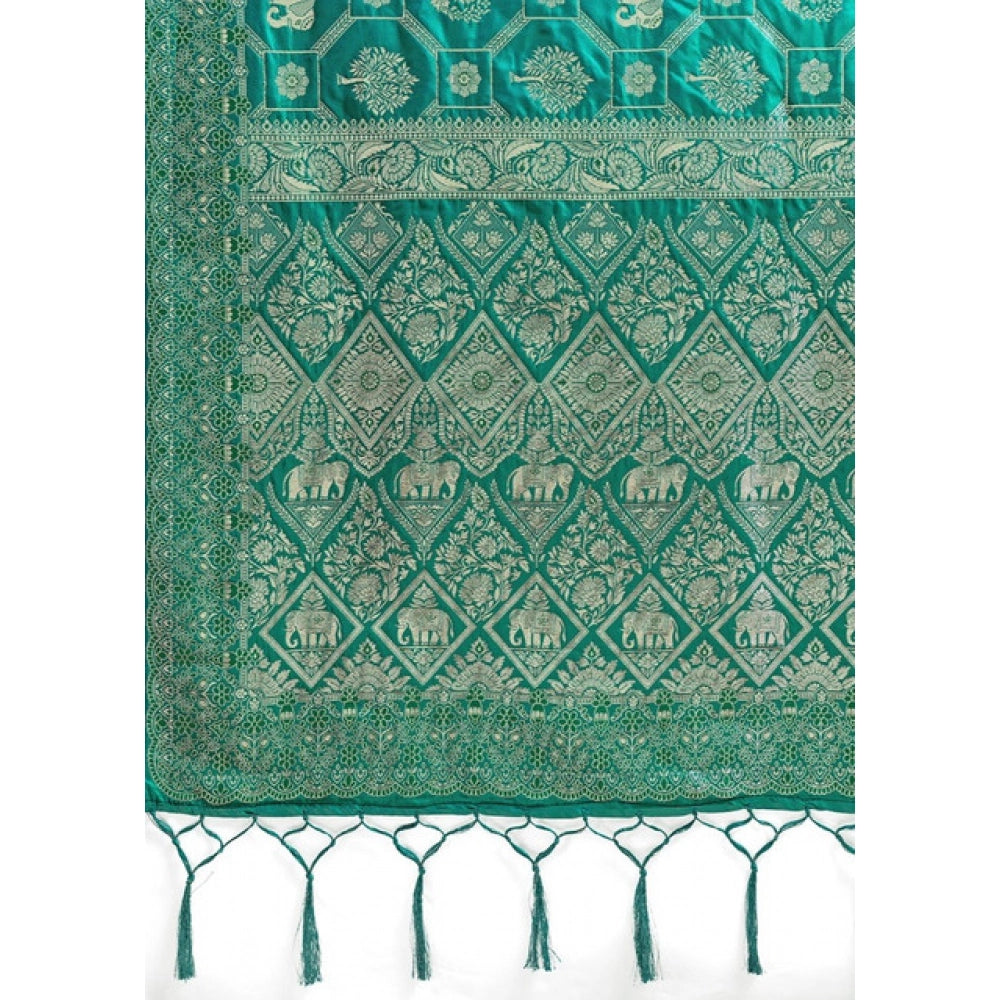 Women's Silk Blend Printed Saree — Rama Green