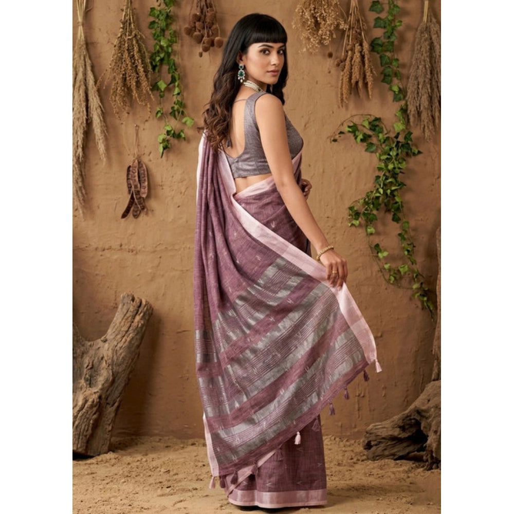 Women's Linen Cotton Printed Saree — Purple · 2534