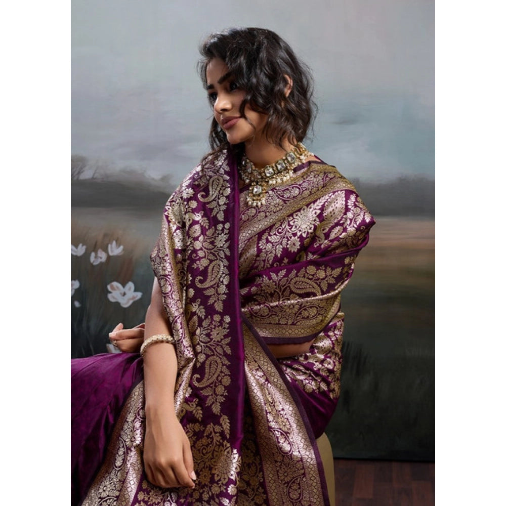 Women's Silk Blend Printed Saree — Wine · 2537