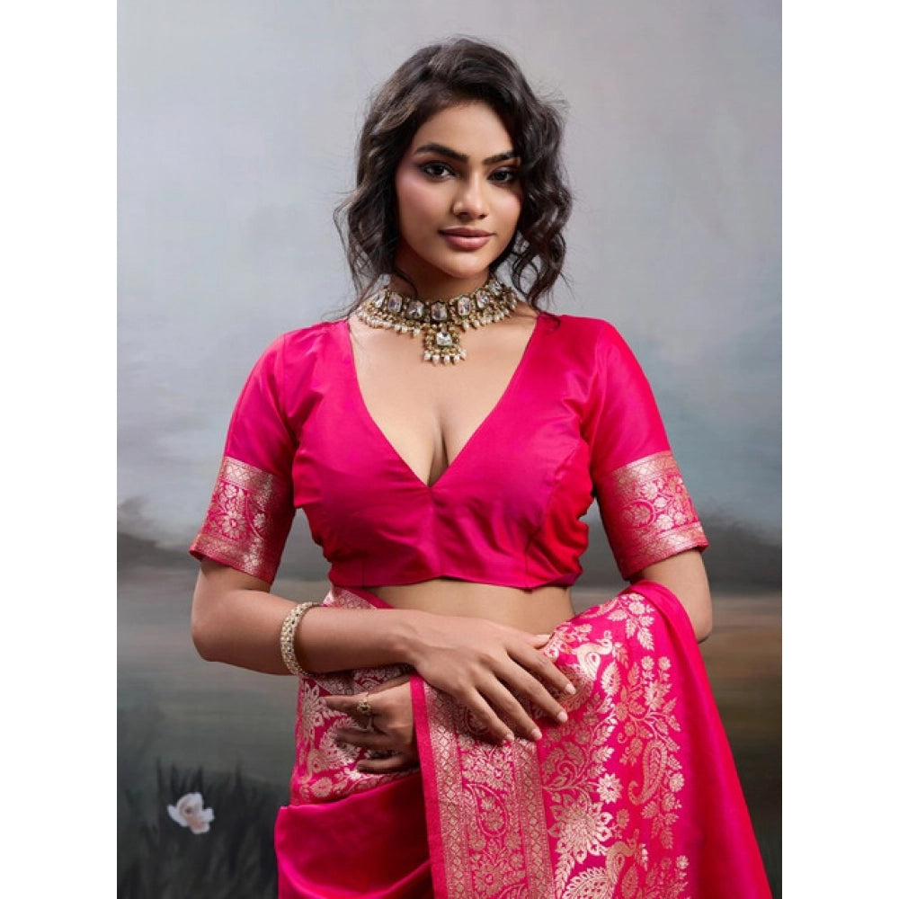 Women's Silk Blend Printed Saree — Pink · 2541