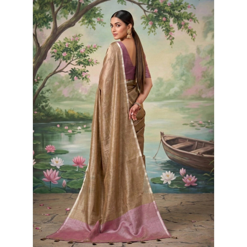 Women's Tissue Silk Solid Saree — Brown