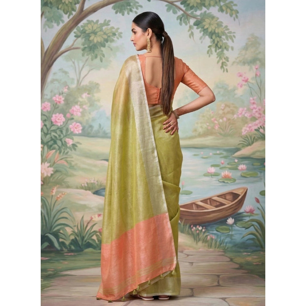 Women's Tissue Silk Solid Saree — Green