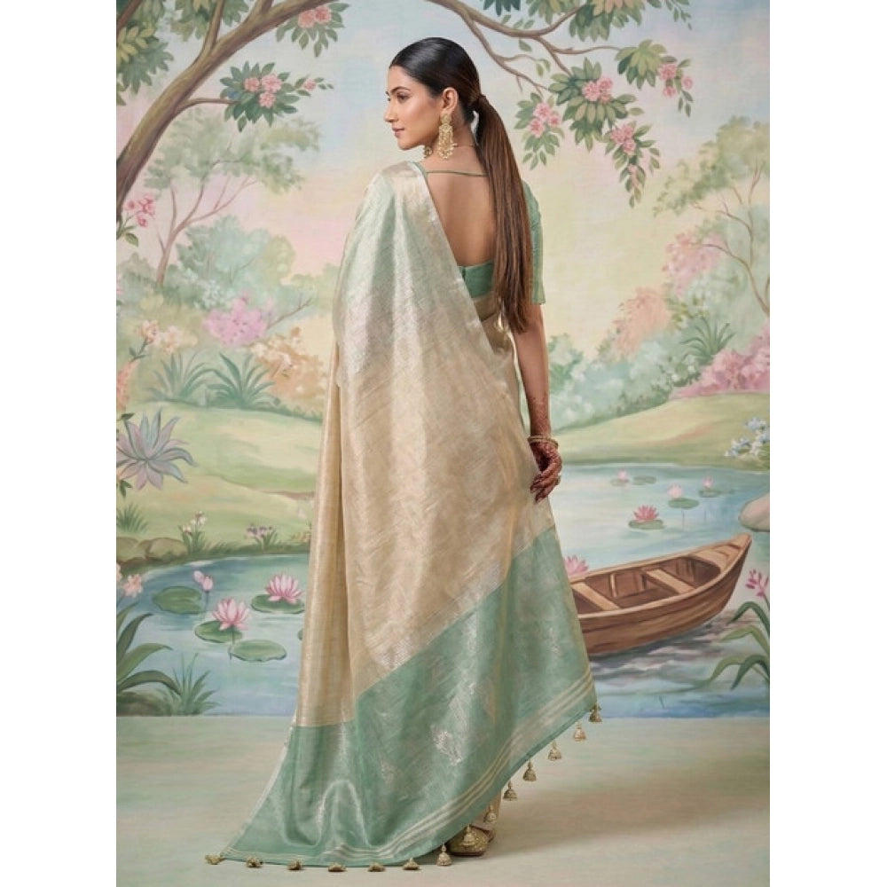 Women's Tissue Silk Solid Saree — Beige