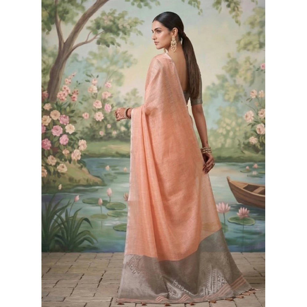 Women's Tissue Silk Solid Saree — Peach · 2547