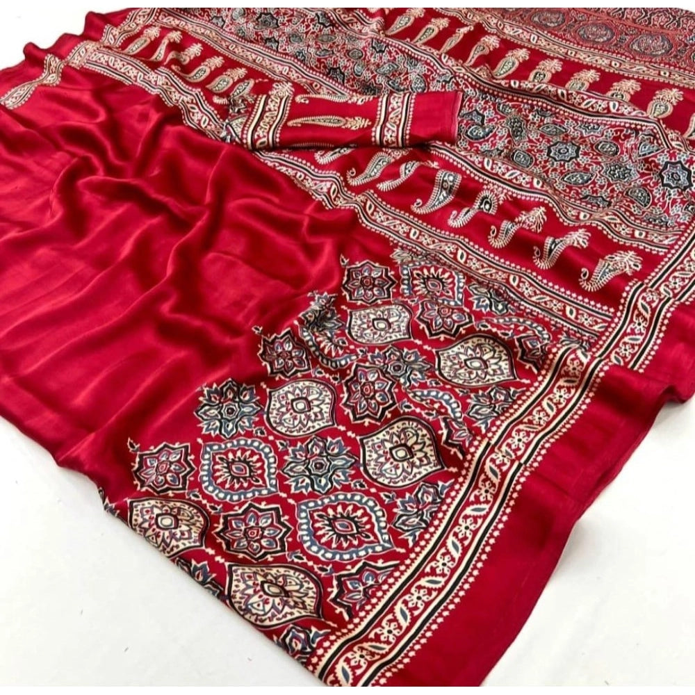 Women's Crepe Printed Saree — Maroon · 2580