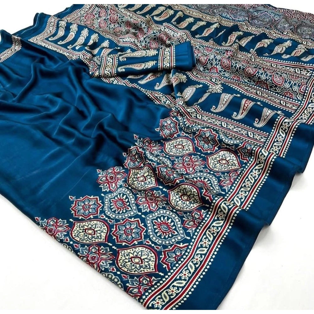 Women's Crepe Printed Saree — Teal