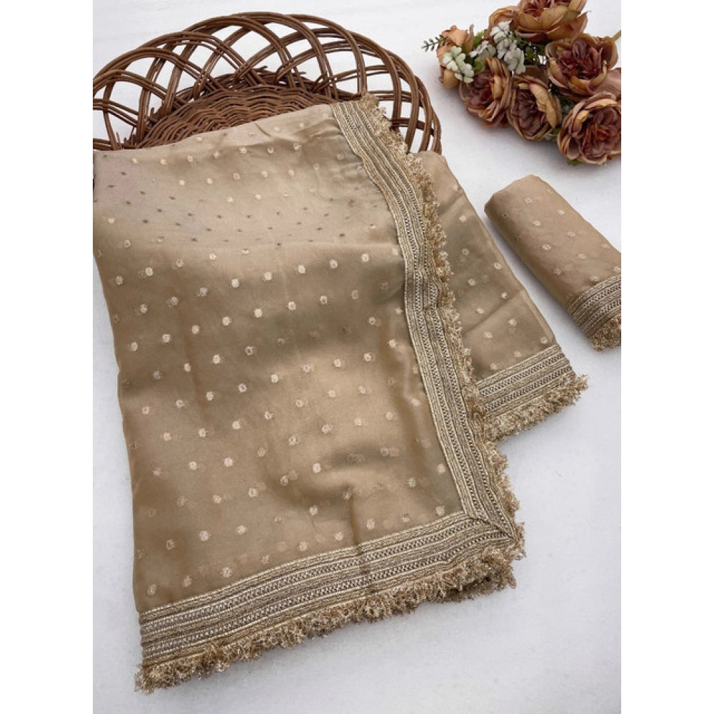 Women's Silk Embellished Saree — Beige