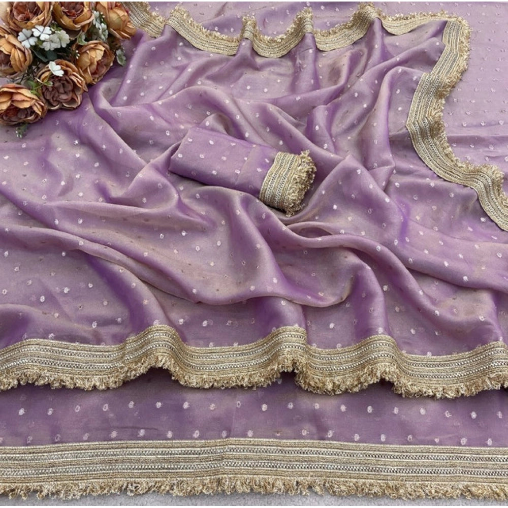 Women's Silk Embellished Saree — Lavender · 2594