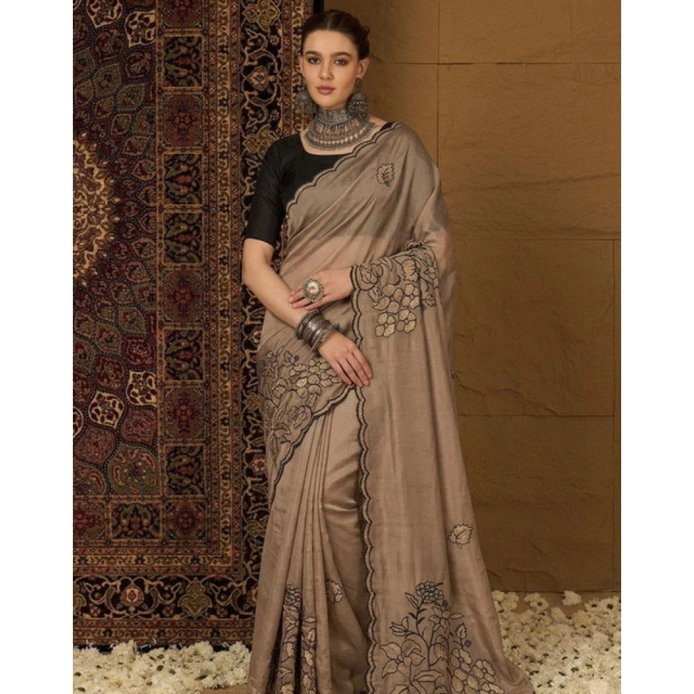 Women's Viscose Silk Embroidered Saree — Brown · 2612