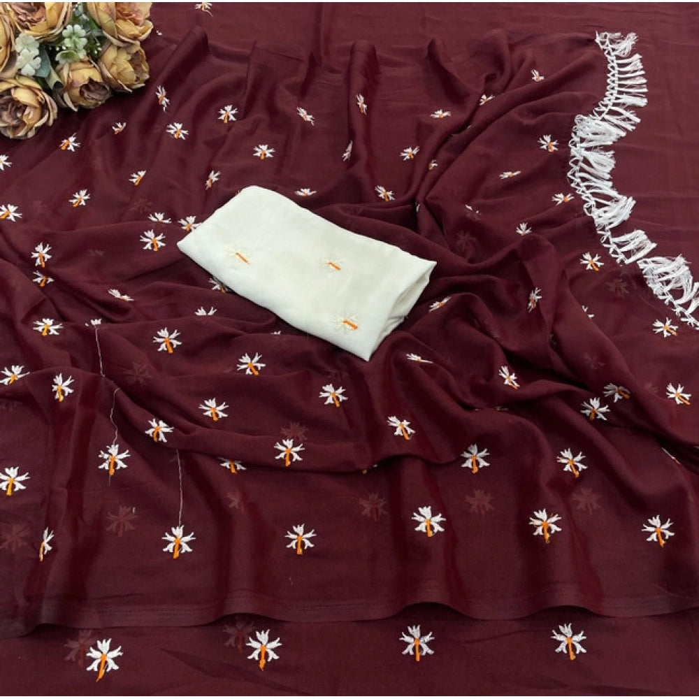 Women's Georgette Embellished Saree — Maroon · 2625