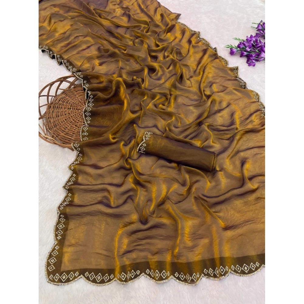 Women's Satin Embellished Saree — Mustard · 2634