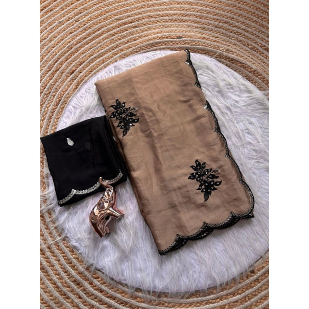 Women's Viscose Silk Embroidered Saree — Beige · 2652