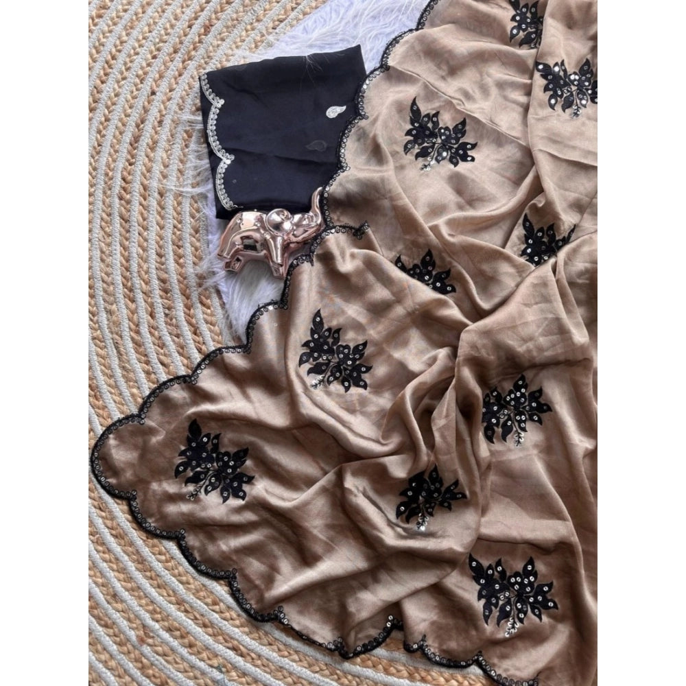 Women's Viscose Silk Embroidered Saree — Beige · 2653