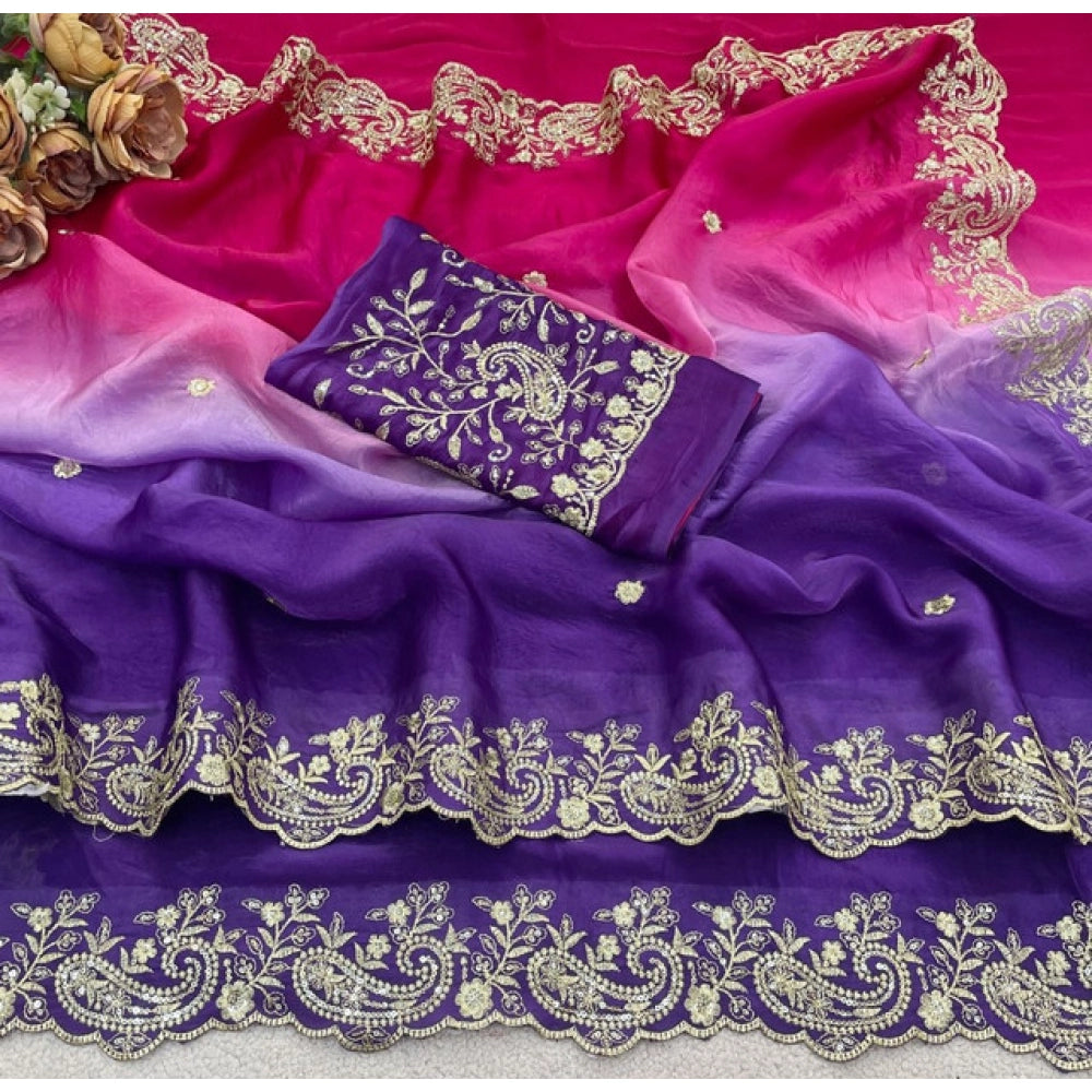 Women's Satin Embellished Saree · 2663