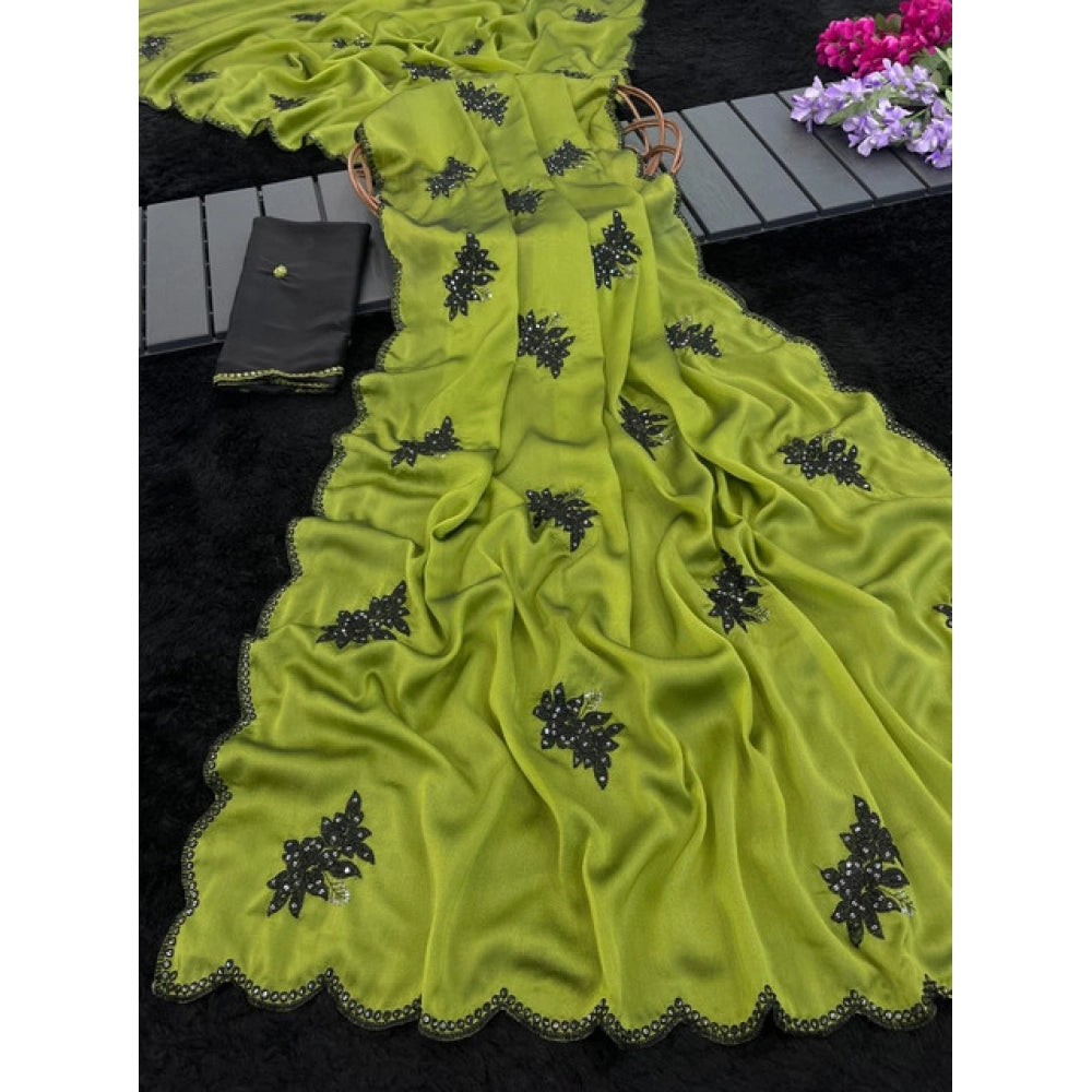 Women's Viscose Silk Embroidered Saree — Green
