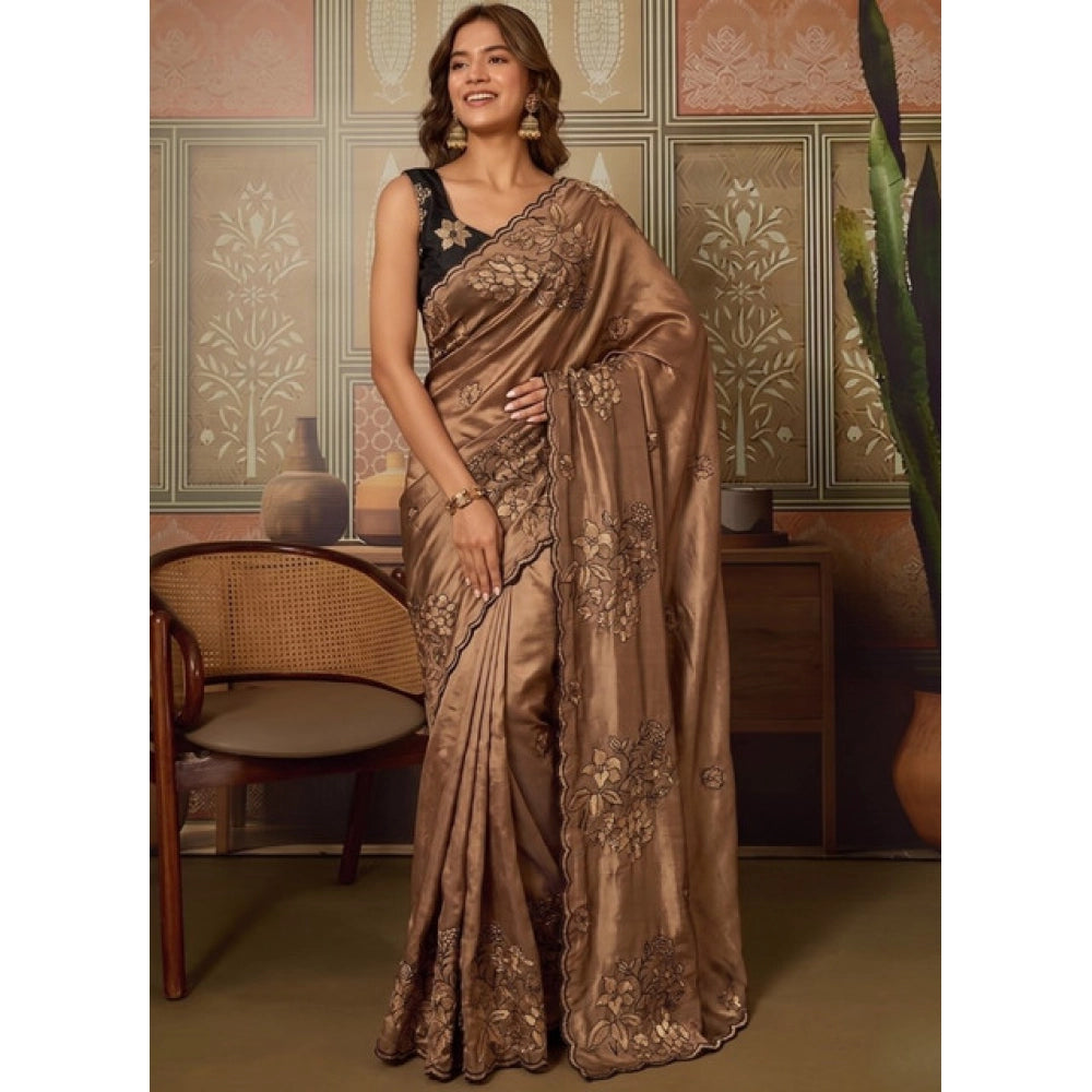 Women's Viscose Silk Embroidered Saree — Brown · 2692