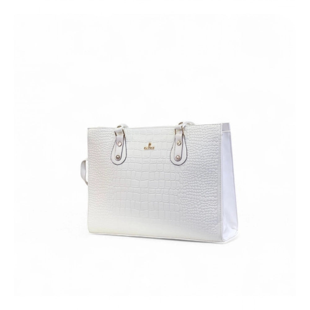 Women's Croco Shoulder Tote Bag — White