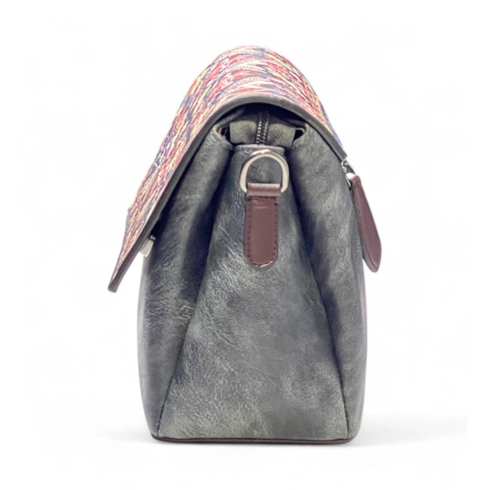 Women's Floral Embroidered Crossbody Sling Bag — Grey · 2794