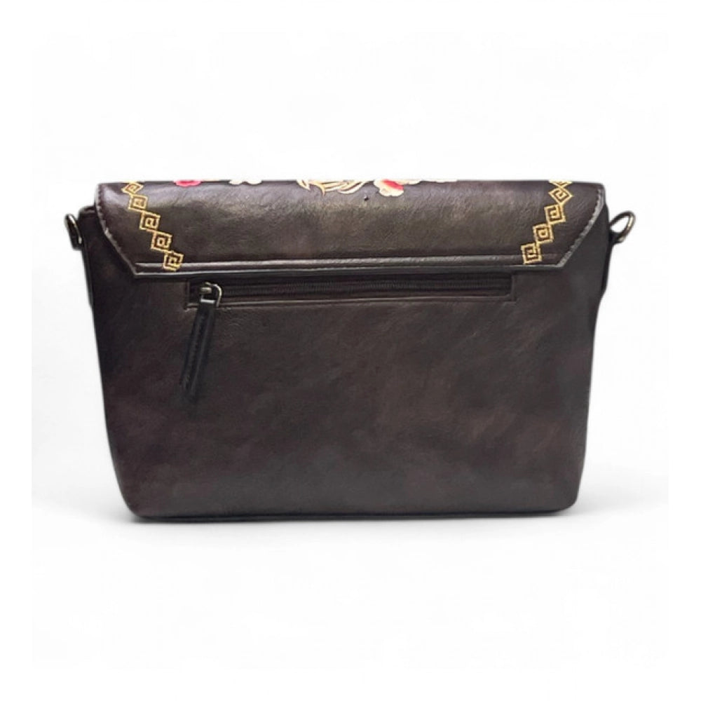 Women's Floral Embroidered Crossbody Sling Bag — Coffee · 2799
