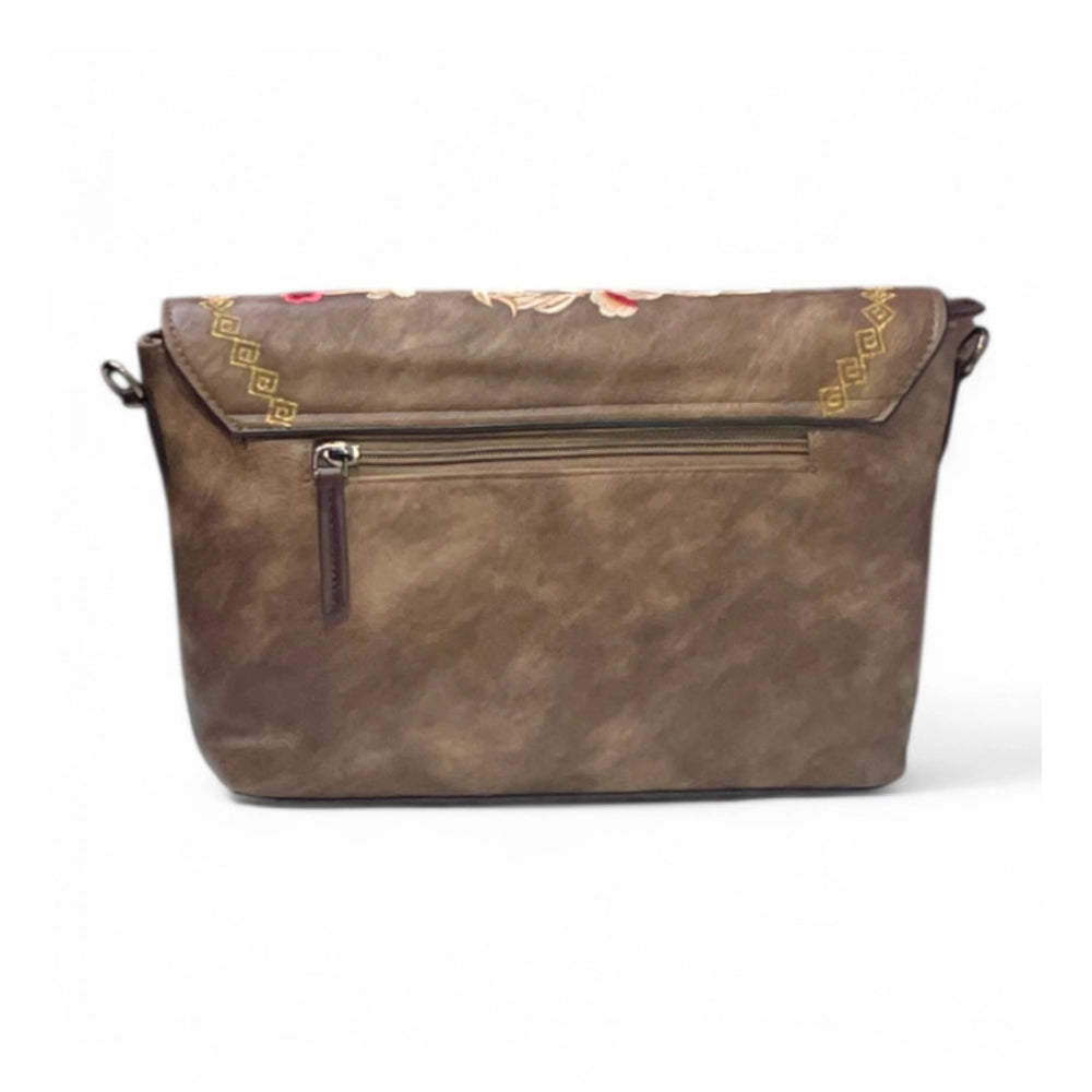 Women's Floral Embroidered Crossbody Sling Bag — Dark Brown · 2800