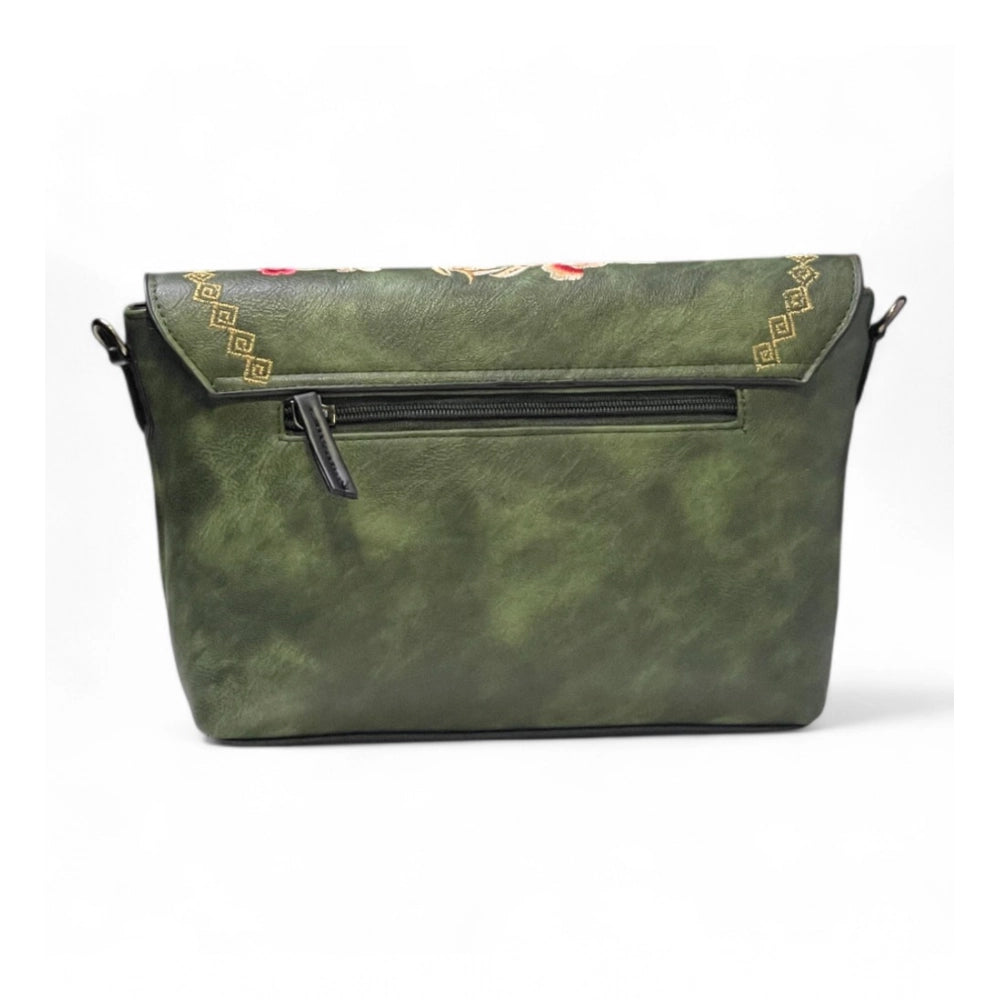 Women's Floral Embroidered Crossbody Sling Bag — Green · 2801