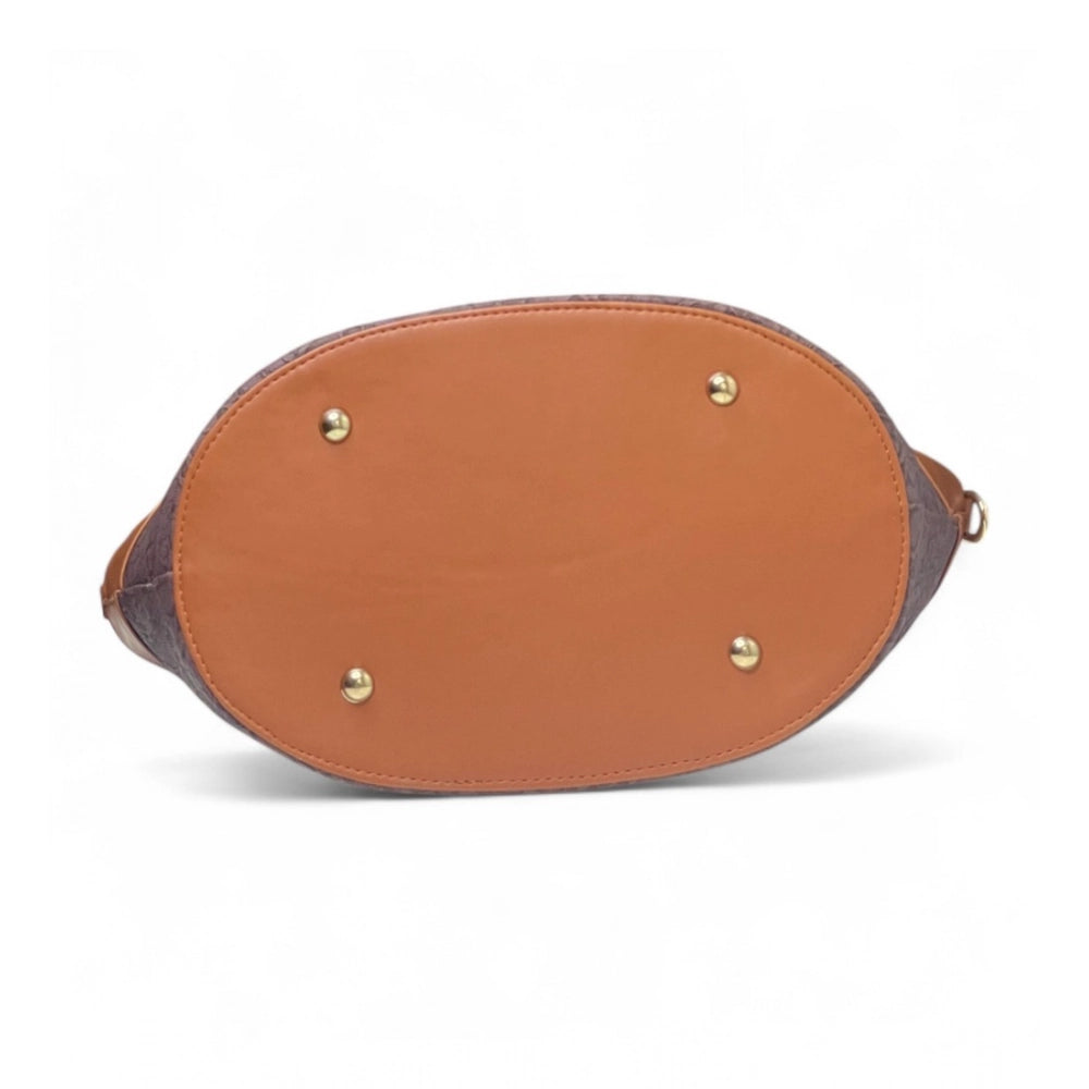Women's Textured Two Tone Tote Handbag — Dark Brown
