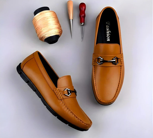 Men's Synthetic Leather Solid Slip-On Casual Loafers — Tan