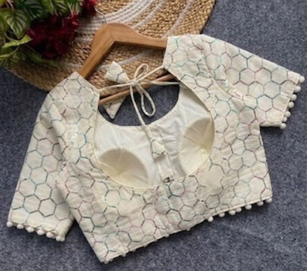 Women's Cotton Printed Half Sleeve Round Neck Padded Readymade — Cream · 67967