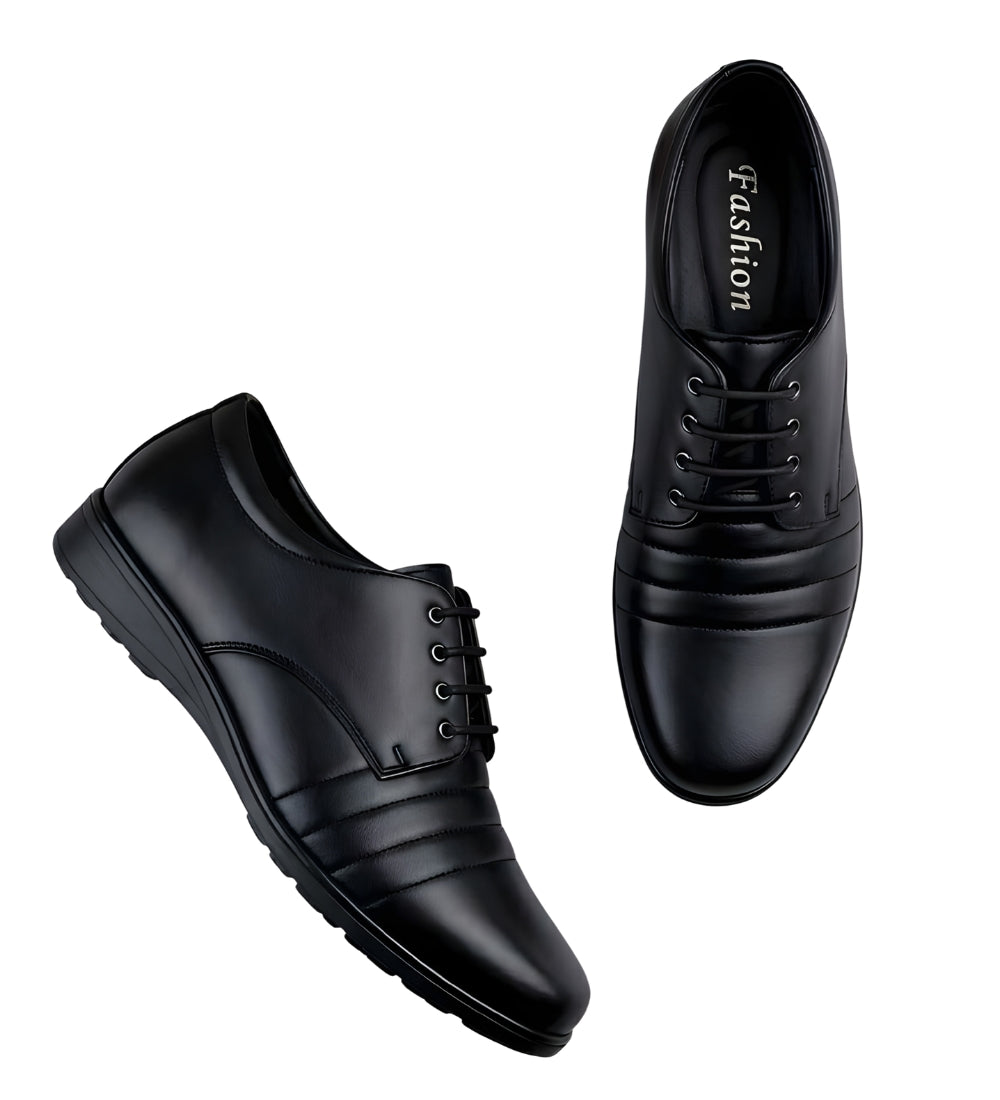 Men's Synthetic Leather Solid Lace-Up Formal Shoes — Black · 67991