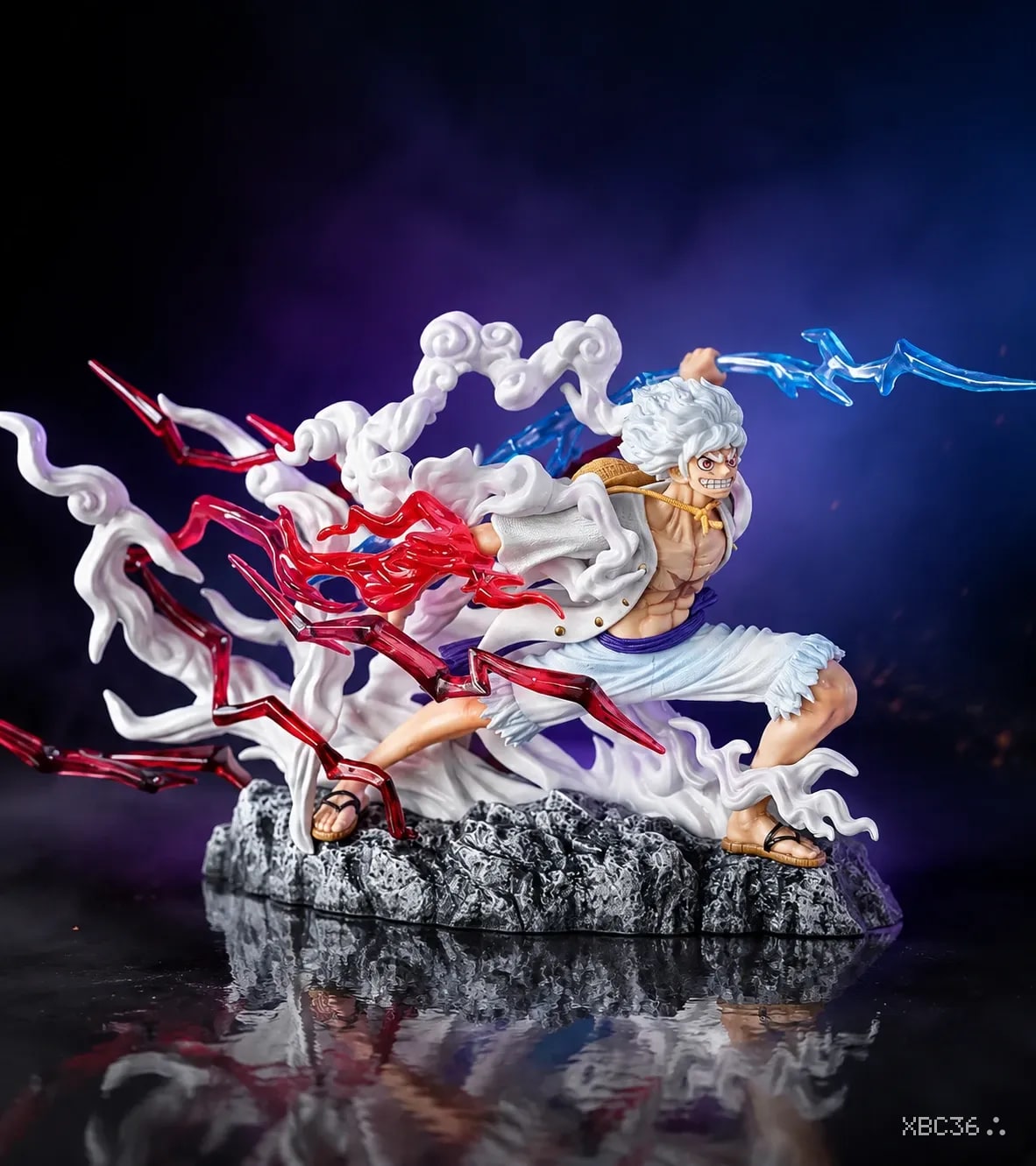 Luffy Gear 5 Figure – Dynamic One Piece Collectible with Lightning & Smoke Effects