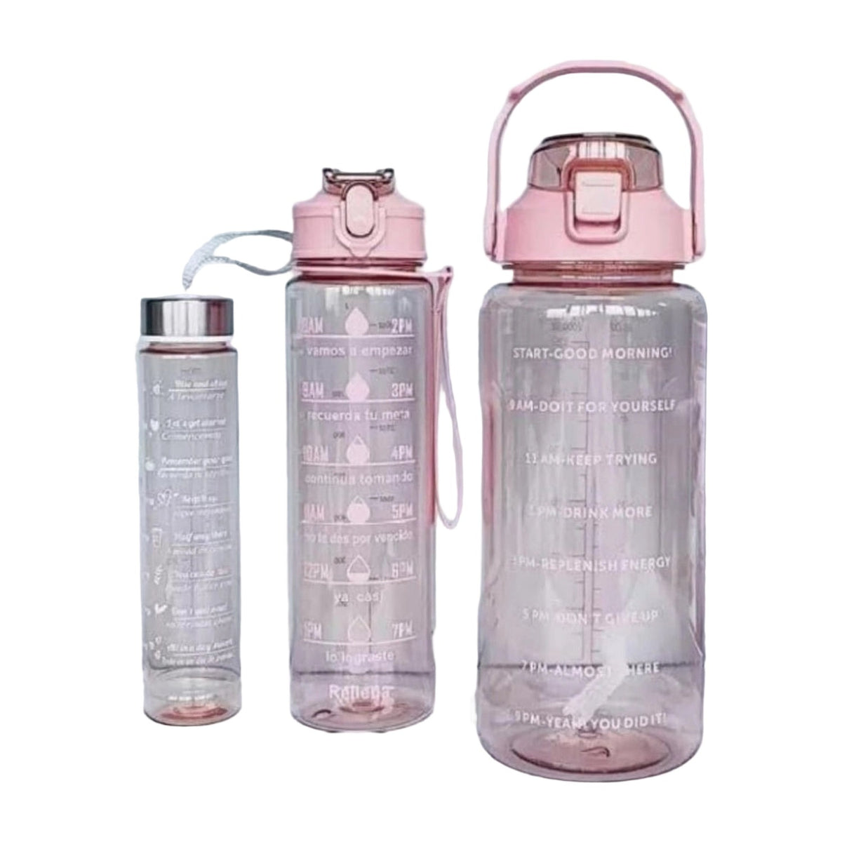 3 Pcs Transparent Motivational Water Bottles — Pink AllQwik