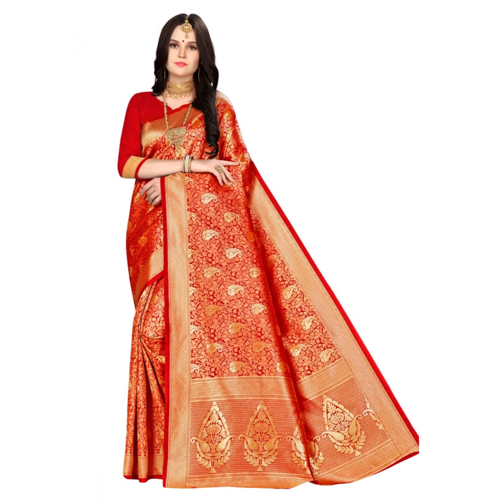 Women's Banarasi Silk Saree — Red · 036E