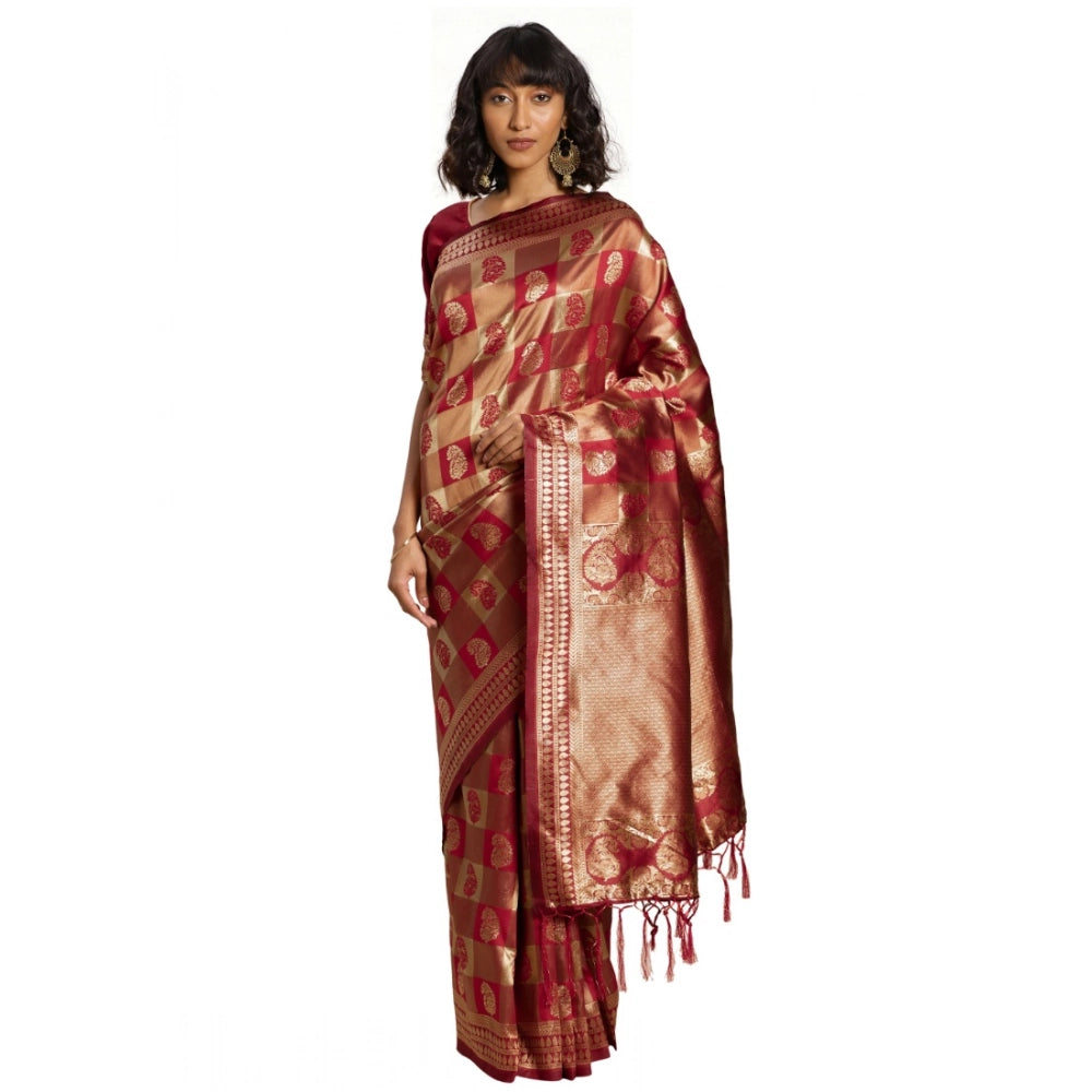 Women's Banarasi Silk Saree — Red · 087A