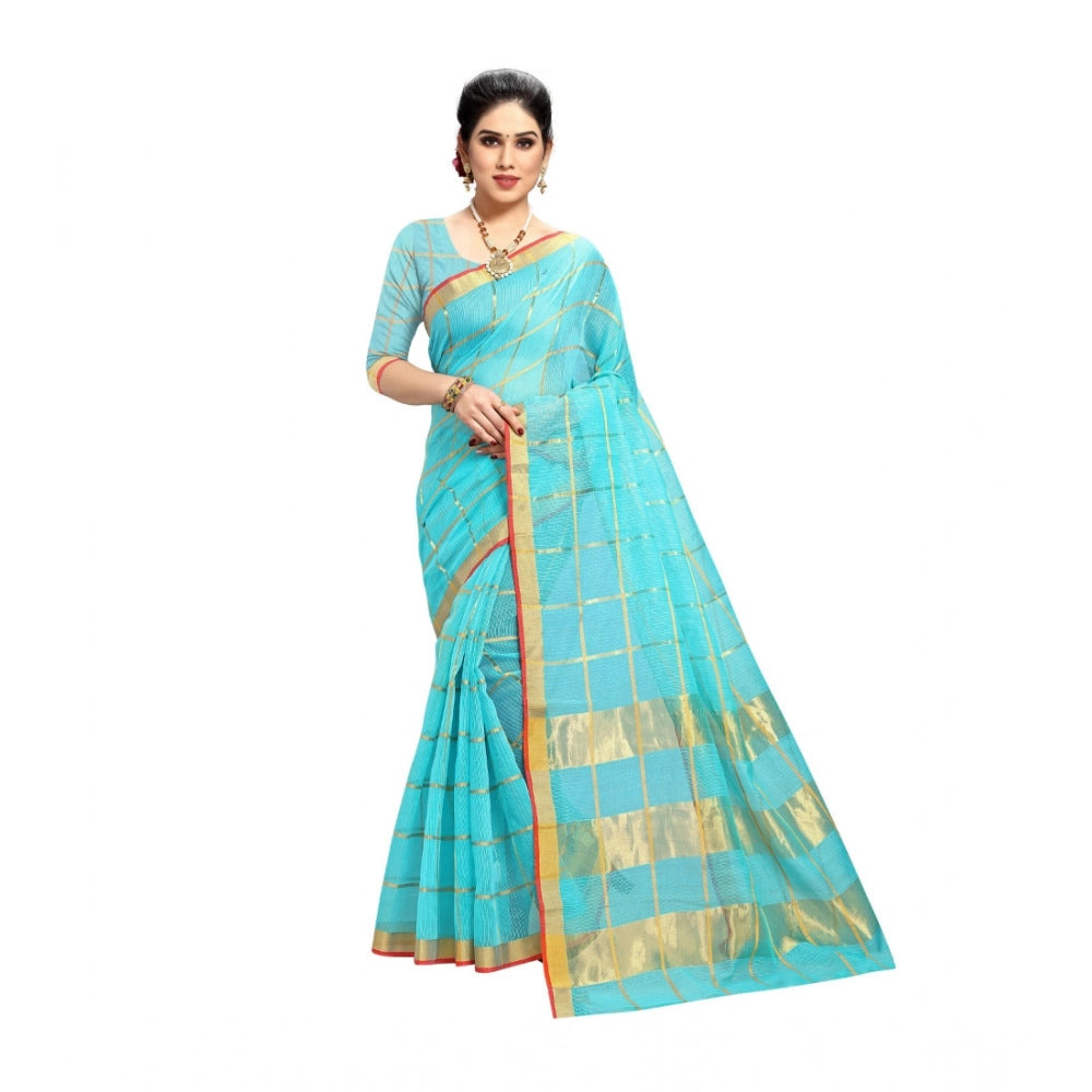 Women's Kota Doria Cotton Saree — Sky Blue