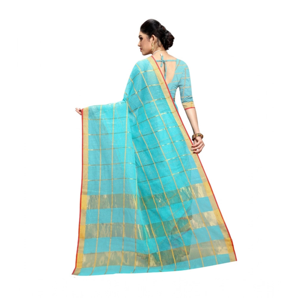 Women's Kota Doria Cotton Saree — Sky Blue