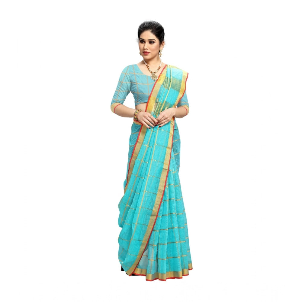 Women's Kota Doria Cotton Saree — Sky Blue