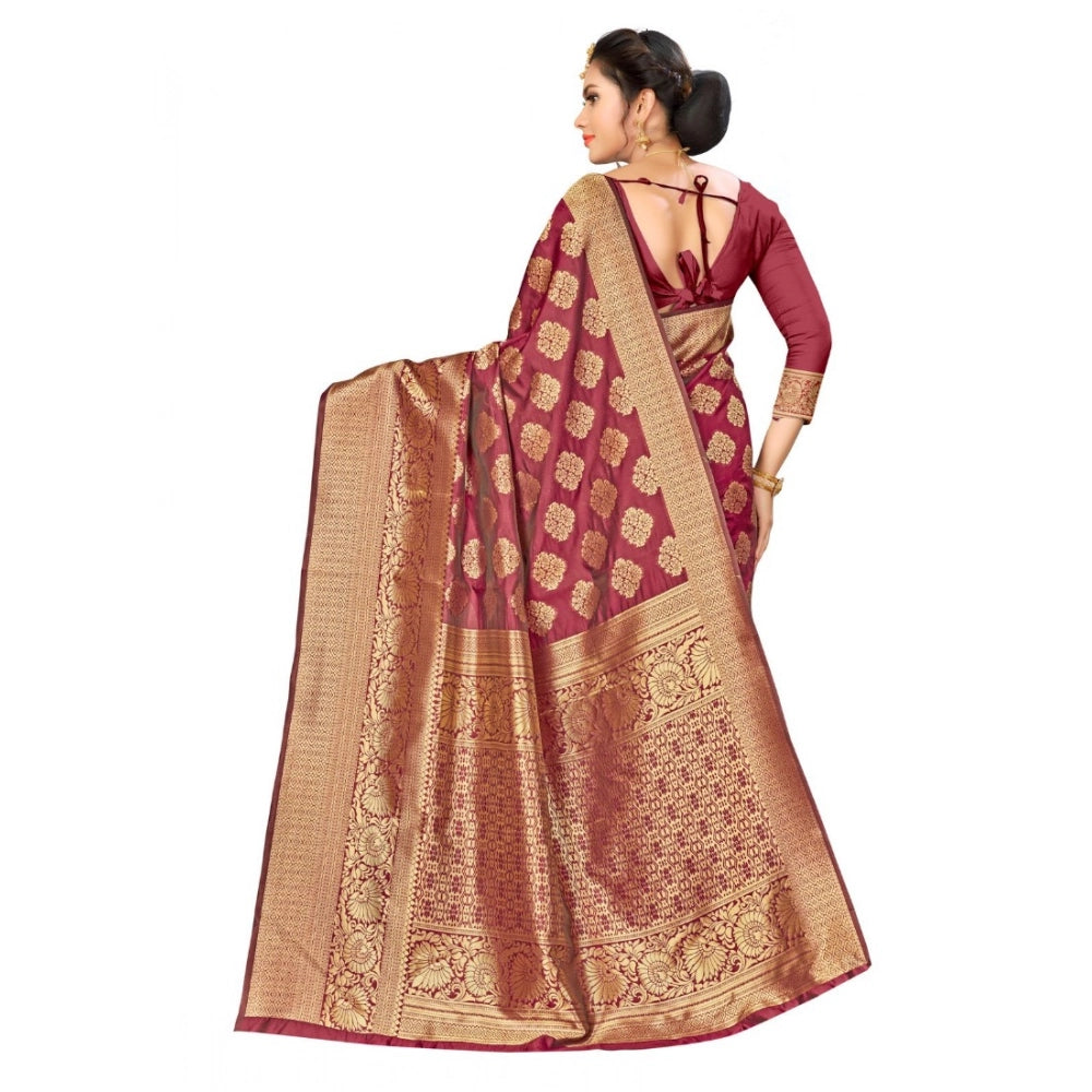 Women's Banarasi Silk Saree — Maroon · 041F