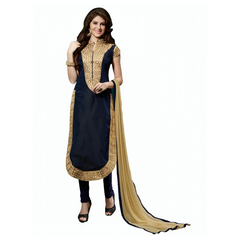 Women's Chanderi Unstitched Salwar Suit-Material — Black