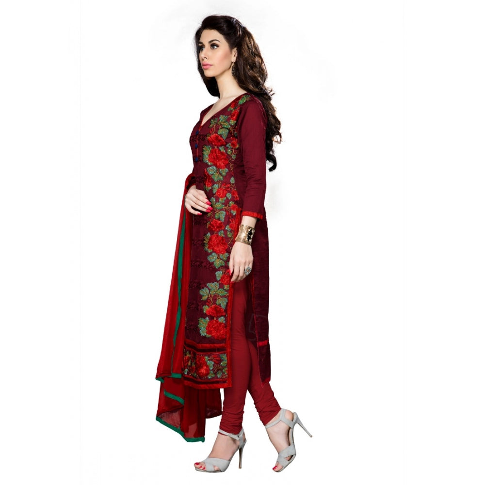 Women's Cotton Unstitched Salwar Suit-Material — Dark Maroon